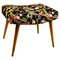 Austrian Mid-Century Black and Multicolored Birds and Flower Velvet Beech Stool 1