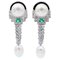 Boucles d'Oreilles en Or Blanc 14 Carats avec Diamants, Émeraudes, Perles et Onyx, Set de 2 1