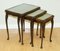 Queen Anne Style Hardwood Nesting Tables with Green Embossed Leather Top, Image 2