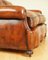 Edwardian Hand-Dyed Whisky Brown Leather Sofa with Feather Filled Cushion 10