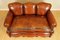 Edwardian Hand-Dyed Whisky Brown Leather Sofa with Feather Filled Cushion 4