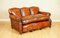 Edwardian Hand-Dyed Whisky Brown Leather Sofa with Feather Filled Cushion 2
