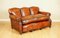 Edwardian Hand-Dyed Whisky Brown Leather Sofa with Feather Filled Cushion, Image 2