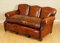 Edwardian Hand-Dyed Whisky Brown Leather Sofa with Feather Filled Cushion 3