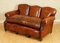 Edwardian Hand-Dyed Whisky Brown Leather Sofa with Feather Filled Cushion, Image 3