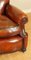 Sofá eduardiano de cuero marrón teñido a mano con cojín relleno de plumas, Imagen 8