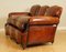 Edwardian Hand-Dyed Whisky Brown Leather Sofa with Feather Filled Cushion, Image 11