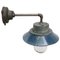 Industrielle Vintage Wandlampe aus blauer Emaille & Klarglas 3