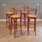 Red Bentwood and Rattan Barstools, 1970s, Set of 4 2