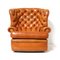 Grand Fauteuil à Oreilles Chesterfield Vintage en Cuir Cognac 1