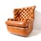 Grand Fauteuil à Oreilles Chesterfield Vintage en Cuir Cognac 2