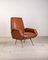 Vintage Modernist Armchair in Brown Leather and Brass, 1950s 1