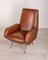 Vintage Modernist Armchair in Brown Leather and Brass, 1950s 7