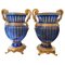 20th Century Bohemian Crystal Urns in Blue, Set of 2 1