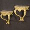 Italian Lacquered, Gilded and Painted Consoles with Marble Tops, 20th Century, Set of 2 2