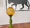 Große italienische Mid-Century Tischlampe aus Holz & Glas in Gelb & Grün 3
