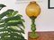 Große italienische Mid-Century Tischlampe aus Holz & Glas in Gelb & Grün 2