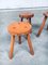 Brutalist Handcrafted Oak Tripod Stools, France, 1930s, Set of 5, Image 5