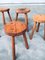 Brutalist Handcrafted Oak Tripod Stools, France, 1930s, Set of 5, Image 4