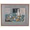 Mid-Century Painting, Still Life with Coffee Pot, Bottle and Fruit on a Table, Poulain, 1950 1