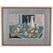 Peinture Mid-Century, Nature Morte avec Cafetière, Bouteille et Fruit sur une Table, Poulain, 1950 1