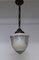 Antique Ceiling Lamp with Brass Mounting and White Glass Shade and Colored Spray Decoration, 1920s 1