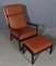 Mahogany and Leather Lounge Chair with Ottoman by Ole Wanscher for Cado, Set of 2 2