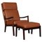 Mahogany and Leather Lounge Chair with Ottoman by Ole Wanscher for Cado, Set of 2 1