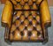 Restored Brown Leather Chesterfield Club Armchairs in the Style of Thomas Chippendale, Set of 8 8