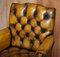 Restaurierte Braune Chesterfield Clubsessel aus Leder im Stil von Thomas Chippendale, 8er Set 5