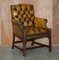 Restored Brown Leather Chesterfield Club Armchairs in the Style of Thomas Chippendale, Set of 8 2