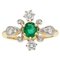 French Modern Emerald & Diamond 18 Karat Yellow Gold Platinum Ring 1