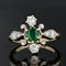 French Modern Emerald & Diamond 18 Karat Yellow Gold Platinum Ring 7