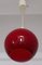 Vintage Red Glass Ball Lamp with Fabric Cable and Cream Plastic Mount, 1970s 2