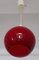 Vintage Red Glass Ball Lamp with Fabric Cable and Cream Plastic Mount, 1970s, Image 2