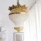 Art Nouveau Style Gold Metal and Frosted Glass Hanging Lamp, 1960s, Image 3