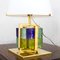 Vintage Table Lamp with Murano Glass Blocks, Brass Frame and Opal Glass Shade, Image 6