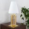 Vintage Table Lamp with Multicolor Murano Glass Block, Brass Frame and Opal Glass Shade, Image 4