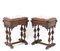 French Carved Oak Side Tables with Marble Tops, Late 19th Century, Set of 2 1