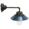 Blaue industrielle Vintage Scone Wandlampe aus Emaille & Klarglas 3