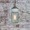 Vintage Industrial White Porcelain, Green Striped Glass & Brass Pendant Light 5