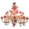 Lámpara de araña de cristal de Murano rojo y dorado, años 80, Imagen 14