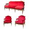 Italienisches Mid-Century Wohnzimmer Set aus Messing & rotem Samt, 1950 1