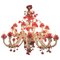 Lámpara de araña de cristal de Murano rojo y dorado, años 80, Imagen 1