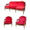 Italian Brass and Red Velvet Living Room Set, 1950s, Set of 3 1