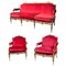 Italian Brass and Red Velvet Living Room Set, 1950s, Set of 3, Image 1