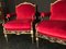 Italian Brass and Red Velvet Living Room Set, 1950s, Set of 3 5