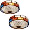 Mid-Century Italian Iron and Colorful Murano Glass Ceiling Lights or Flush Mounts, Set of 2, Image 1