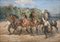 Cuadro grande con caballos de carreras y jinetes jóvenes, años 20, Imagen 1