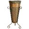 Hand-Embossed Umbrella Stand in Burnished Brass and Wrought Iron, 1940s 1